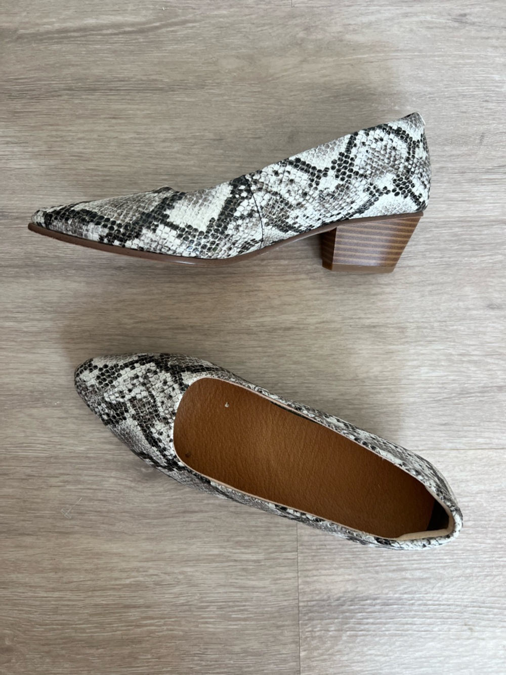 Clark’s Snake-Print Pointed Toe Block Heel Pumps - Neutral Women's 7.5 / 38